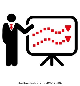 Trends Lecture vector toolbar icon. Style is bicolor flat icon symbol, intensive red and black colors, white background, square dots.