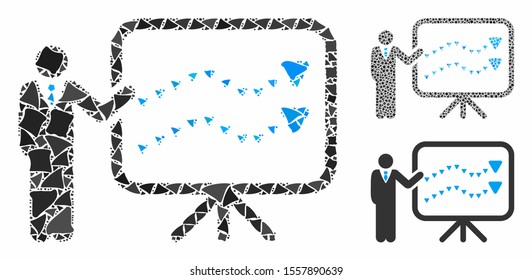 Trends presentation composition of inequal elements in different sizes and color hues, based on trends presentation icon. Vector humpy elements are united into collage.