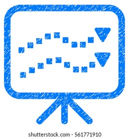 Trends Presentation grainy textured icon for overlay watermark stamps. Flat symbol with scratched texture. Dotted vector blue ink rubber seal stamp with grunge design. Designed with square dots.