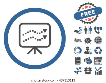 Trends Presentation icon with free bonus icon set. Vector illustration style is flat iconic bicolor symbols, cobalt and gray colors, white background.