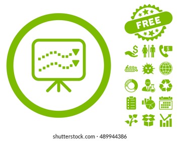 Trends Presentation icon with free bonus pictogram. Vector illustration style is flat iconic symbols, eco green color, white background.