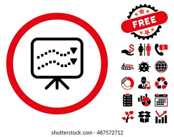 Trends Presentation pictograph with free bonus design elements. Vector illustration style is flat iconic bicolor symbols, intensive red and black colors, white background.