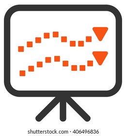 Trends Presentation vector toolbar icon. Style is bicolor flat icon symbol, orange and gray colors, white background, square dots.
