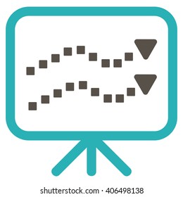 Trends Presentation vector toolbar icon. Style is bicolor flat icon symbol, grey and cyan colors, white background, square dots.