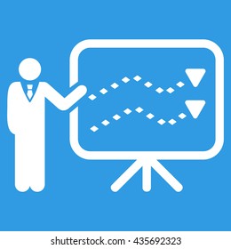 Trends Presentation vector toolbar icon. Style is flat icon symbol, white color, blue background, rhombus dots.