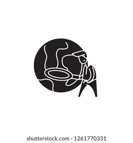 Trends searching black vector concept icon. Trends searching flat illustration, sign