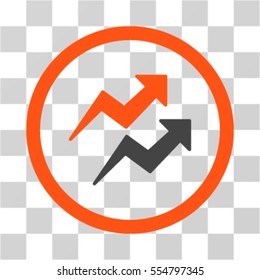 Trends vector bicolor rounded icon. Image style is a flat icon symbol inside a circle, orange and gray colors, transparent background.