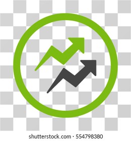Trends vector bicolor rounded icon. Image style is a flat icon symbol inside a circle, light green and gray colors, transparent background.
