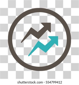 Trends vector bicolor rounded icon. Image style is a flat icon symbol inside a circle, grey and cyan colors, transparent background.