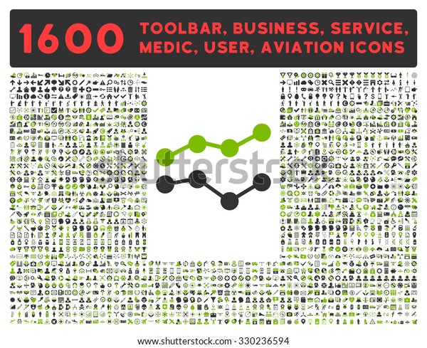 Trends vector icon and 1600 other business, service\
tools, medical care, software toolbar, web interface pictograms.\
Style is bicolor flat symbols, eco green and gray colors, rounded\
angles, white