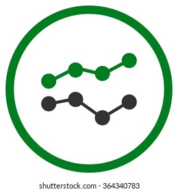Trends vector icon. Style is bicolor flat circled symbol, green and gray colors, rounded angles, white background.