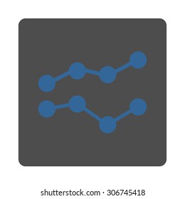 Trends vector icon. This flat rounded square button uses cobalt and gray colors and isolated on a white background.
