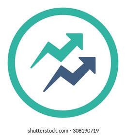 Trends vector icon. This flat rounded symbol uses cobalt and cyan colors and isolated on a white background.