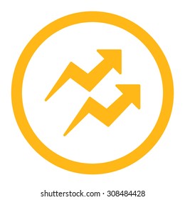 Trends vector icon. This flat rounded symbol uses yellow color and isolated on a white background.