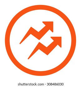 Trends vector icon. This flat rounded symbol uses orange color and isolated on a white background.