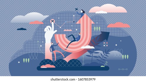 Trends vector illustration. Overall stylish banner in tiny persons concept. Phantom blue color with creative abstract unspecified elements for wide usage in web covers. Urban statistics improvement.