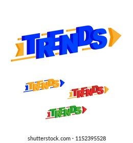 Trends word. Arrow direction uptrend. Vector, flat illustration EPS 10. Separate objects. Isolated.