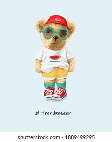 trendsetter slogan with bear doll in colorful costume illustration