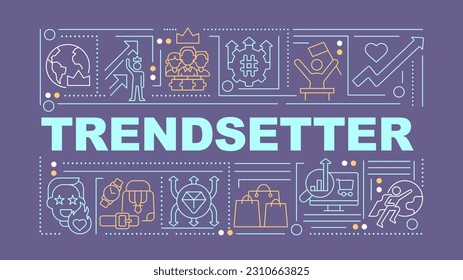 Trendsetter word concepts dark blue banner. Marketing strategy. Infographics with editable icons on color background. Isolated typography. Vector illustration with text. Arial-Black font used