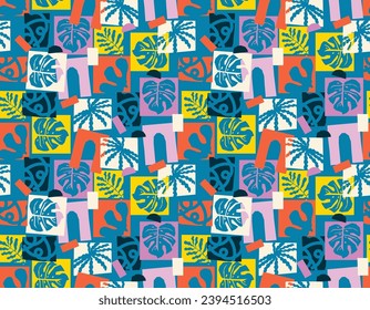 Trendt abstract seamless vector patterns in Matisse style withNature Botanical garden flower abd leaves , Design for fashion , fabric, textile, wallpaper , wrapping and all prints 