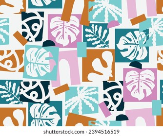 Trendt abstract seamless vector patterns in Matisse style withNature Botanical garden flower abd leaves , Design for fashion , fabric, textile, wallpaper , wrapping and all prints 