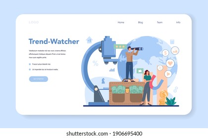Trendwatcher web banner or landing page. Specialist in tracking the emergence of new business trends. Business strategy and project management. Vector illustration in flat style