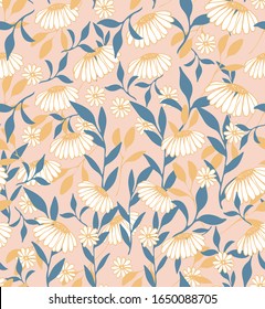 trendy 2020 fabric vintage colors seamless pattern, daisy vector background.