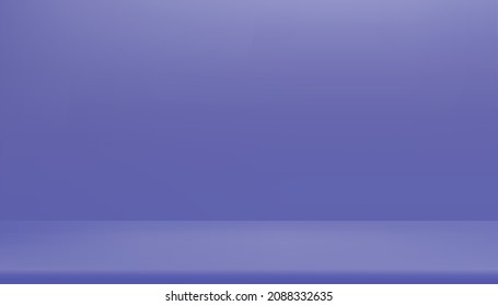 Trendy 2022 Very Peri color. Purple Background Empty Room Studio with shelf.Mini Violet Gallery wall room with copy space Color of the year 2022. Background for designers