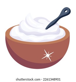 Trendy 2d icon of a curd bowl