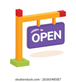 A trendy 2d icon of hanging open sign