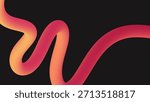 Trendy 3d abstract flow shape with orange neon gradient tube on dark background