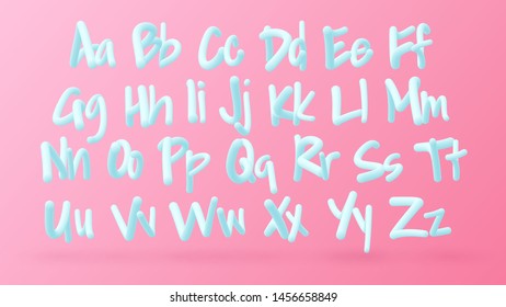 Trendy 3d alphabet set, bold modern pink and blue font with uppercase and lowercase letters, creative vector typography