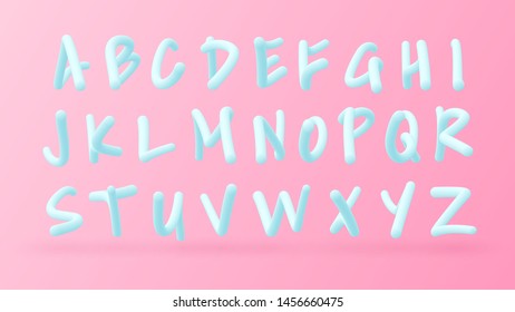 Trendy 3d alphabet set, bold modern pink and blue font with uppercase letters, creative vector typography