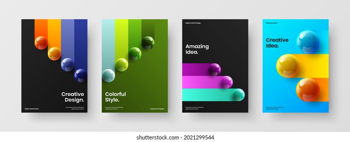 Trendy 3D balls cover template composition. Abstract postcard design vector concept collection.