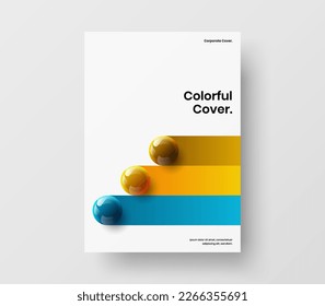Trendy 3D balls pamphlet concept. Clean front page A4 vector design illustration.