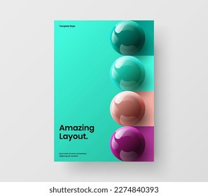 Trendy 3D balls pamphlet concept. Vivid corporate cover vector design template.