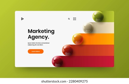 Trendy 3D balls postcard concept. Simple leaflet vector design layout.