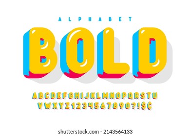 Trendy 3d comical design, colorful alphabet, typeface, abc