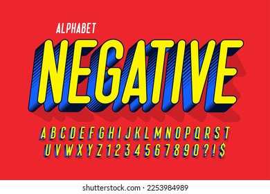 Trendy 3d Comic Design, buntes Alphabet, Schrift. Kontrolle der Farbtöne.  7-Grad-Skew