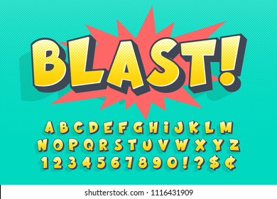 Trendy 3d comical font design, colorful alphabet, typeface. Color swatches control