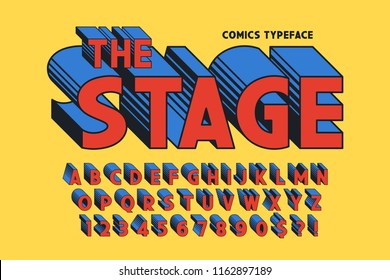 Trendy 3d comical font design, colorful alphabet, typeface. Color swatches control