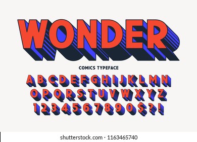 Trendy 3d comical font design, colorful alphabet, typeface.