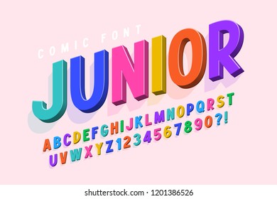 Trendy 3d comical font design, colorful alphabet, typeface. Color swatches control