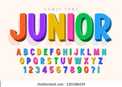 Trendy 3d comical font design, colorful alphabet, typeface. Color swatches control