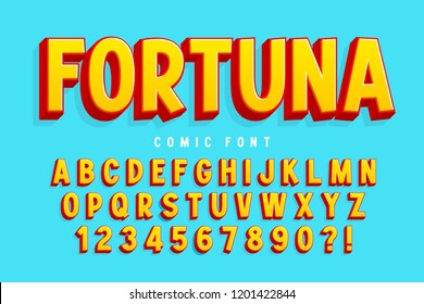 Trendy 3d comical font design, colorful alphabet, typeface. Color swatches control