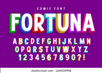 Trendy 3d comical font design, colorful alphabet, typeface. Color swatches control