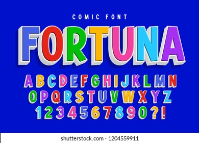 Trendy 3d comical font design, colorful alphabet, typeface. Color swatches control