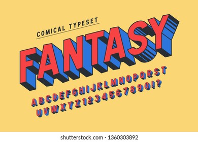 Trendy 3d comical font design, colorful alphabet, typeface. Color swatches control. Not expanded strokes