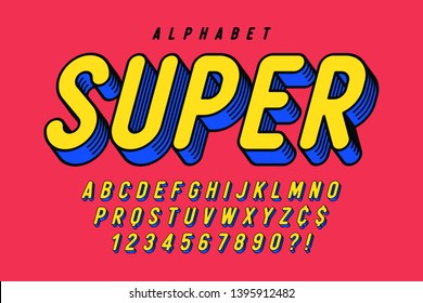 Trendy 3d comical font design, colorful alphabet, typeface. Color swatches control