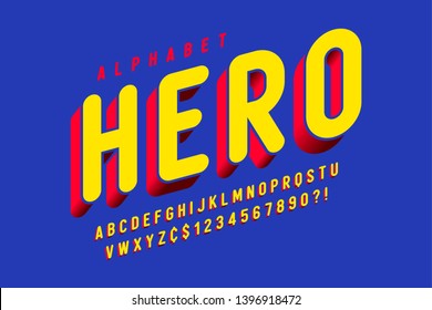 Trendy 3d comical font design, colorful alphabet, typeface. Color swatches control